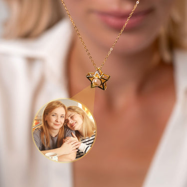 Star Photo Personalised Necklace - Photo Necklace - Photo Projection Necklace Necklace Gold Brother & Sisters